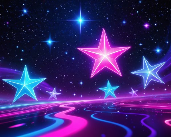Vibrant Cosmic Scene with Glowing Stars and Neon Lines