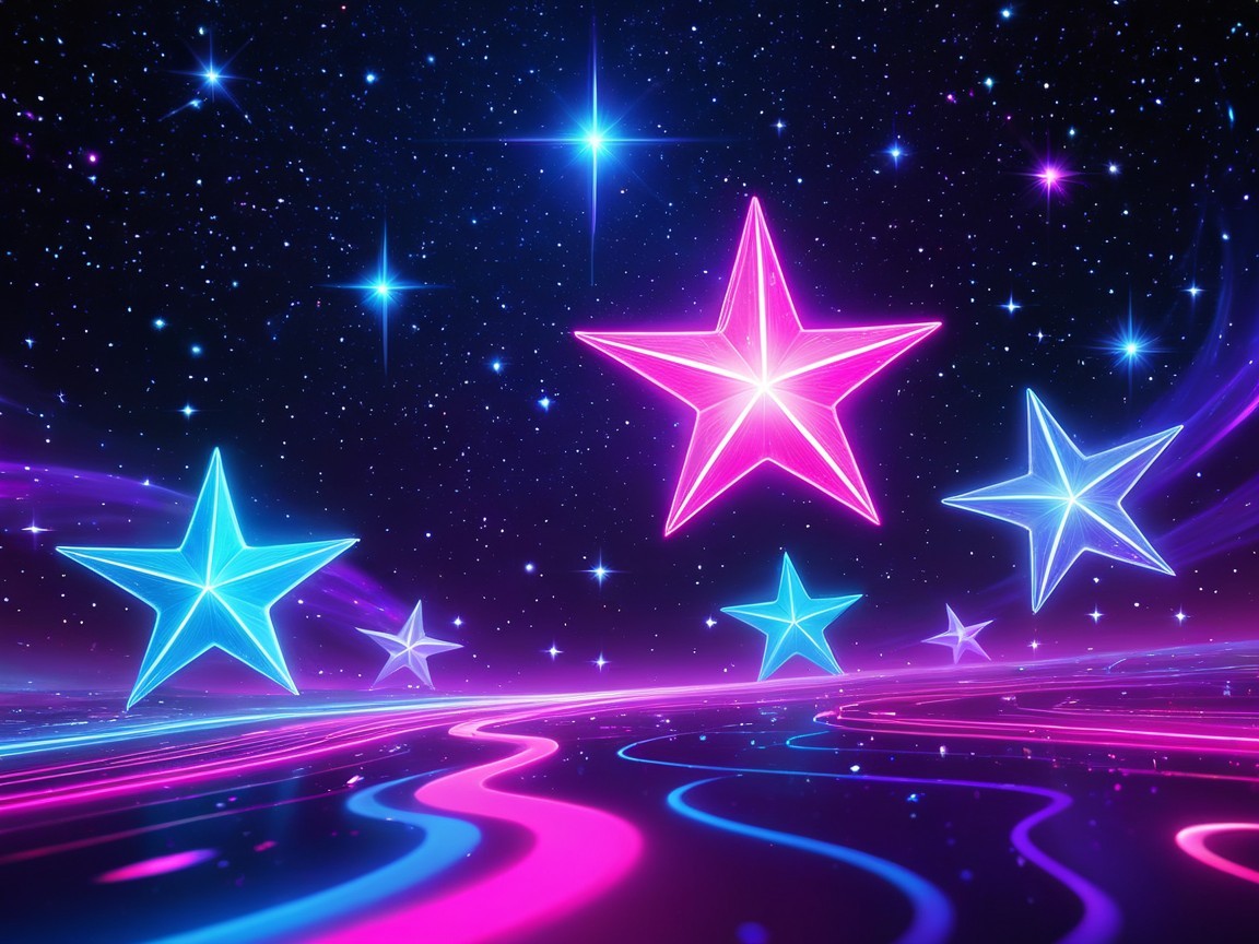 Vibrant Cosmic Scene with Glowing Stars and Neon Lines