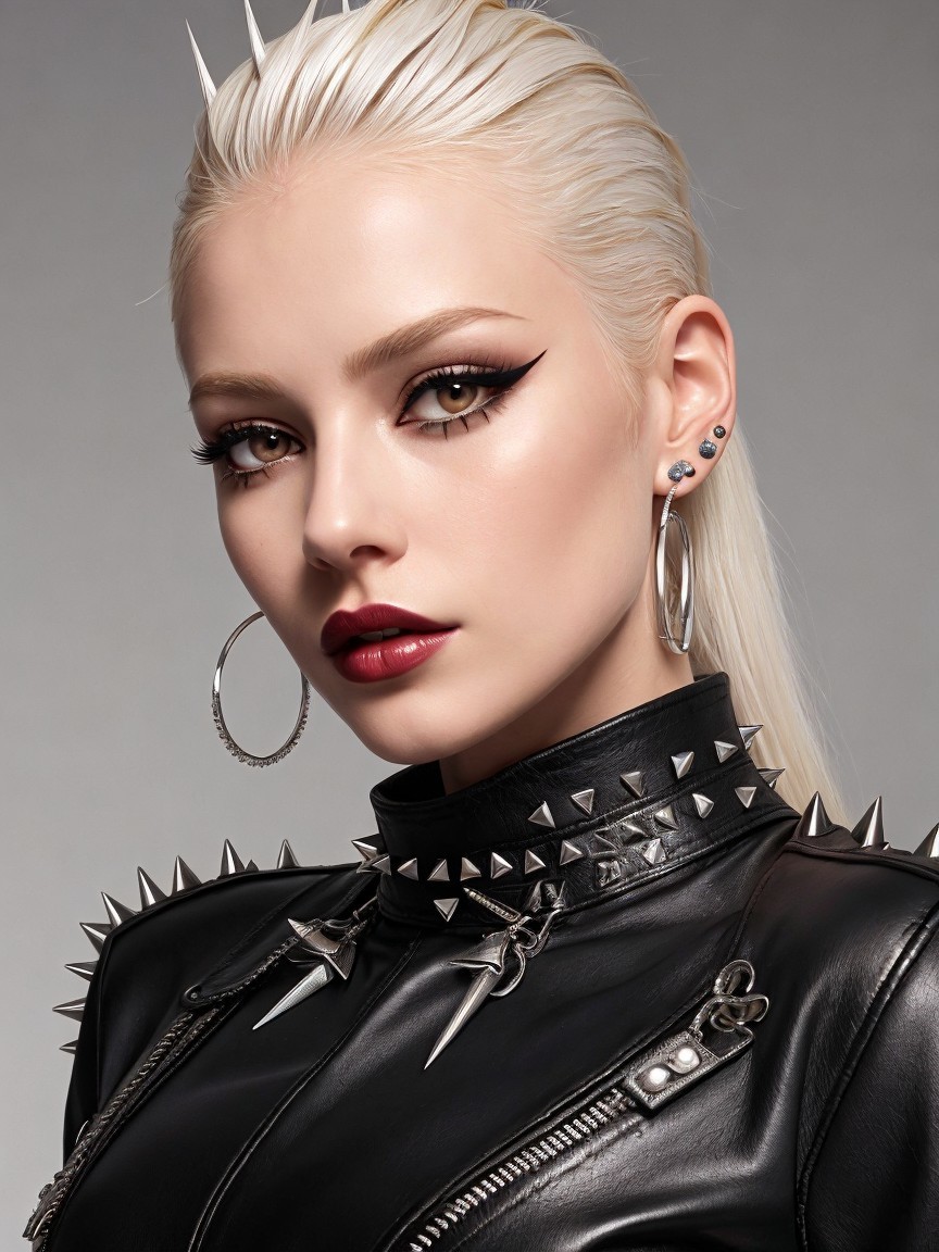 Portrait of a Model with Platinum Hair and Bold Makeup