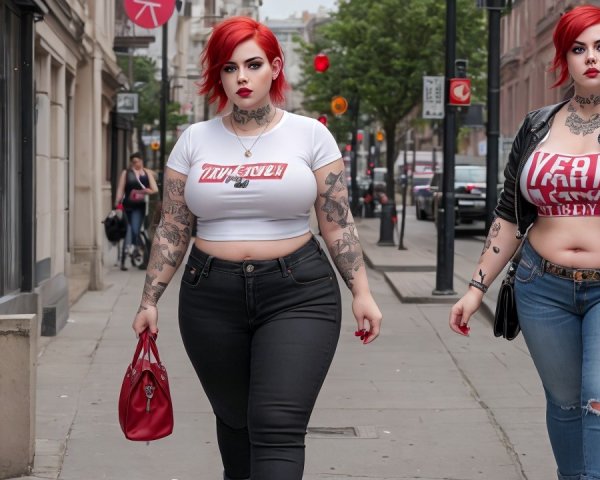 Confident Women with Red Hair in Stylish Urban Outfits