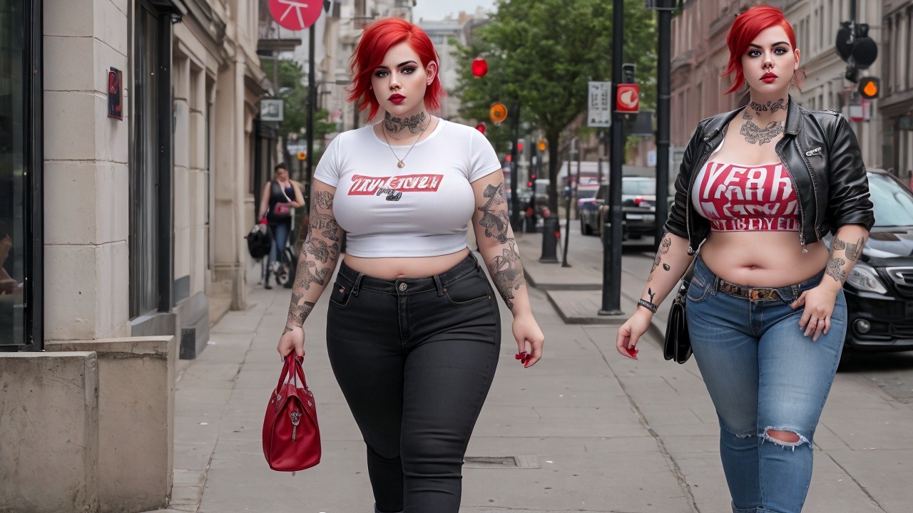 Confident Women with Red Hair in Stylish Urban Outfits