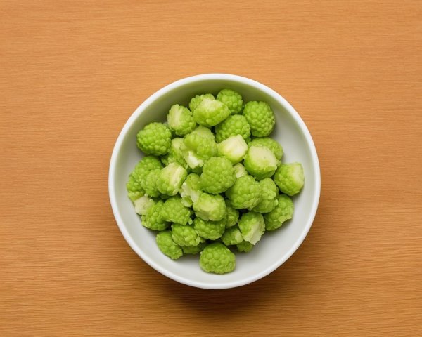 Vibrant Green Textured Fruit in White Bowl on Wood
