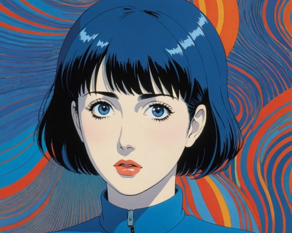 Woman with Dark Bob Haircut and Blue Eyes