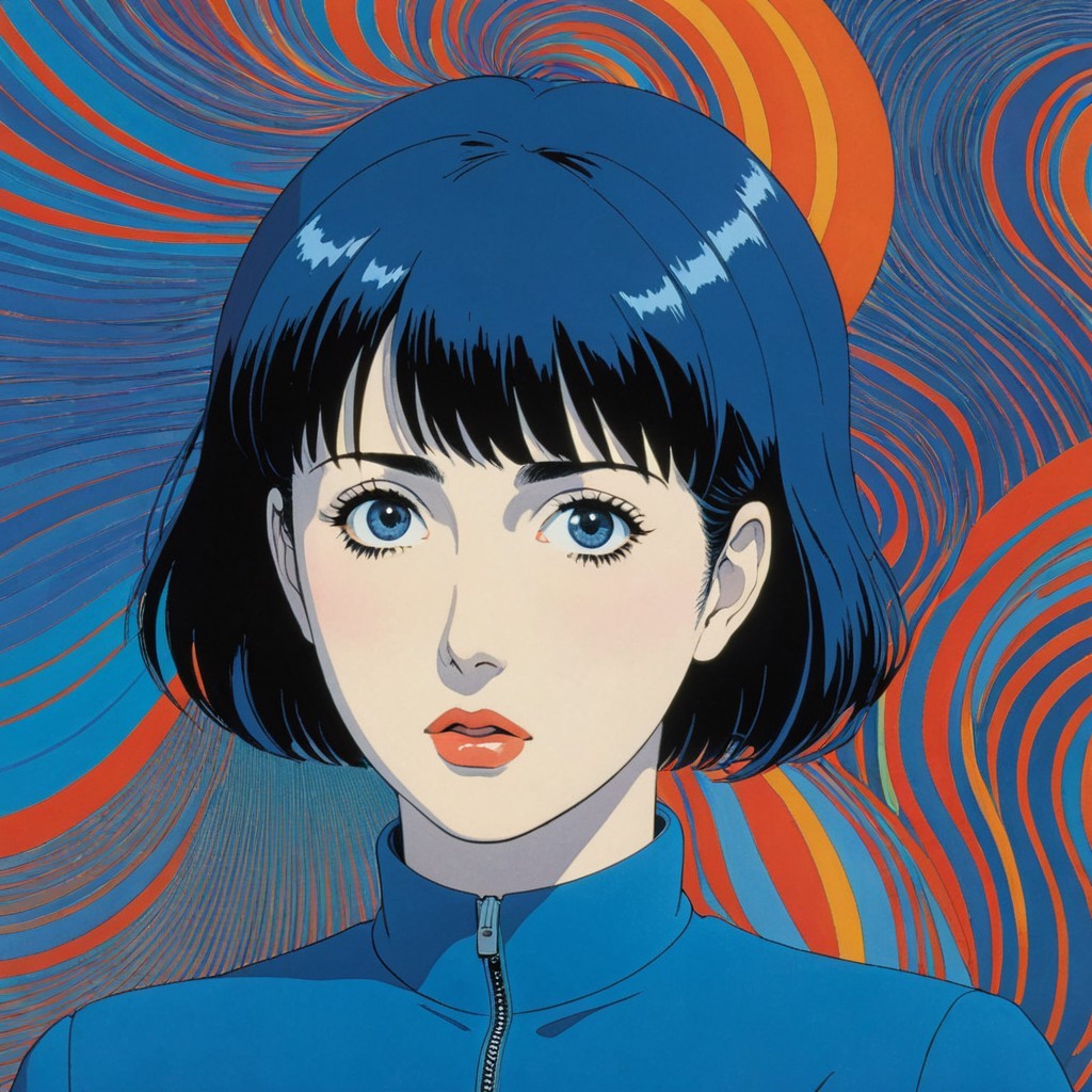 Woman with Dark Bob Haircut and Blue Eyes