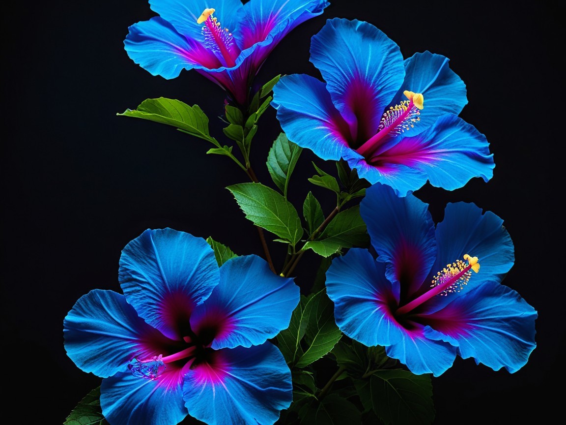 Vibrant Tropical Hibiscus Flowers on Dark Background