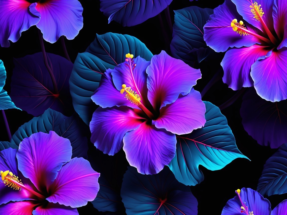 Vibrant Hibiscus Flowers in Purple and Blue Shades