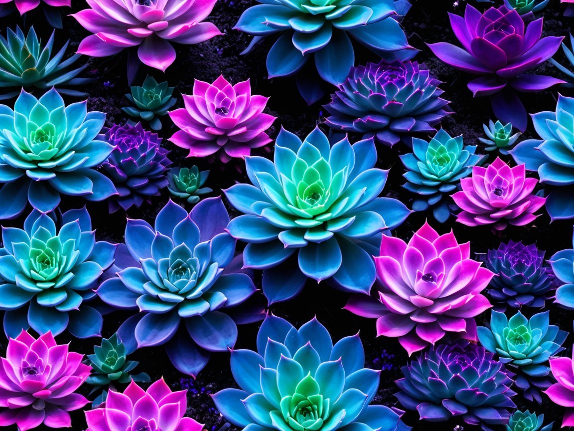Vibrant Succulent Array with Colorful Gradient Display