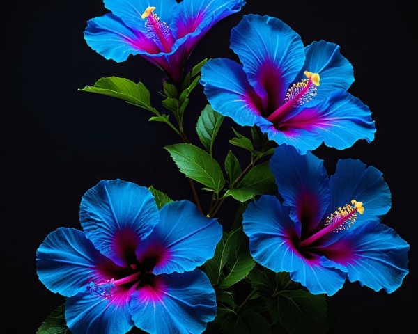 Vibrant Tropical Hibiscus Flowers on Dark Background