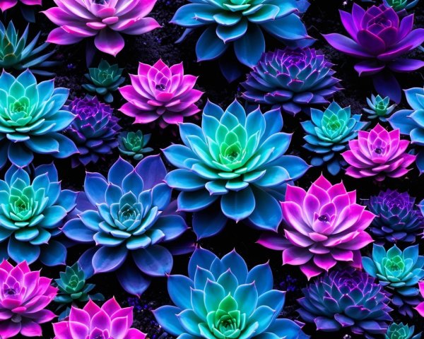 Vibrant Succulent Array with Colorful Gradient Display