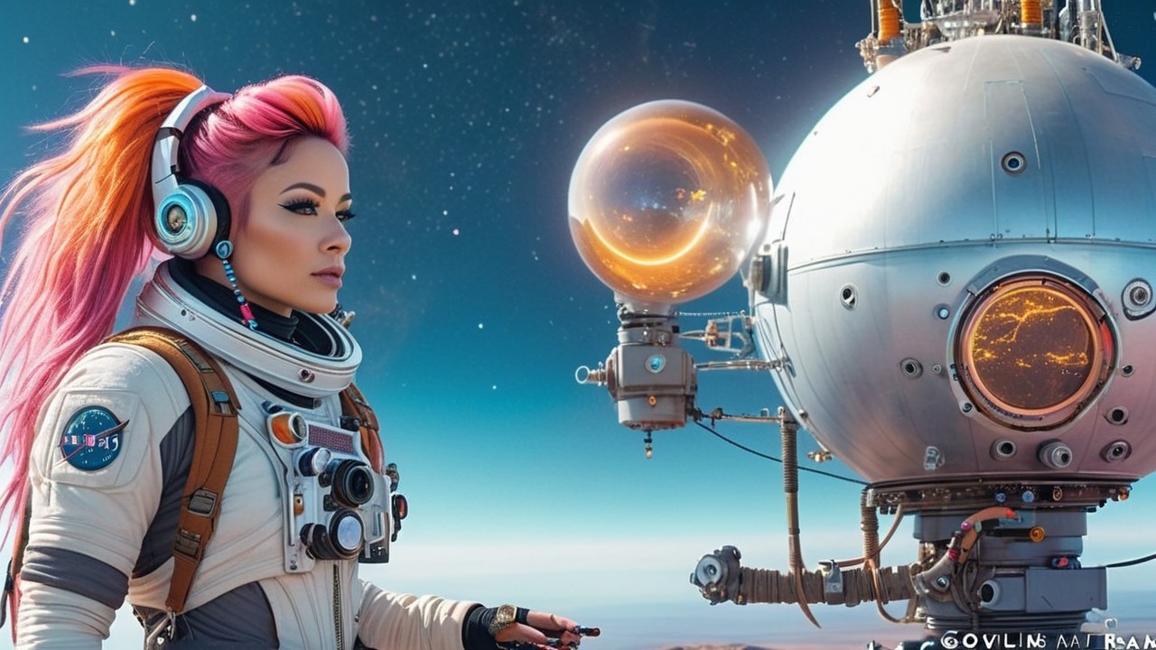 Futuristic Astronaut on Alien Landscape with Device