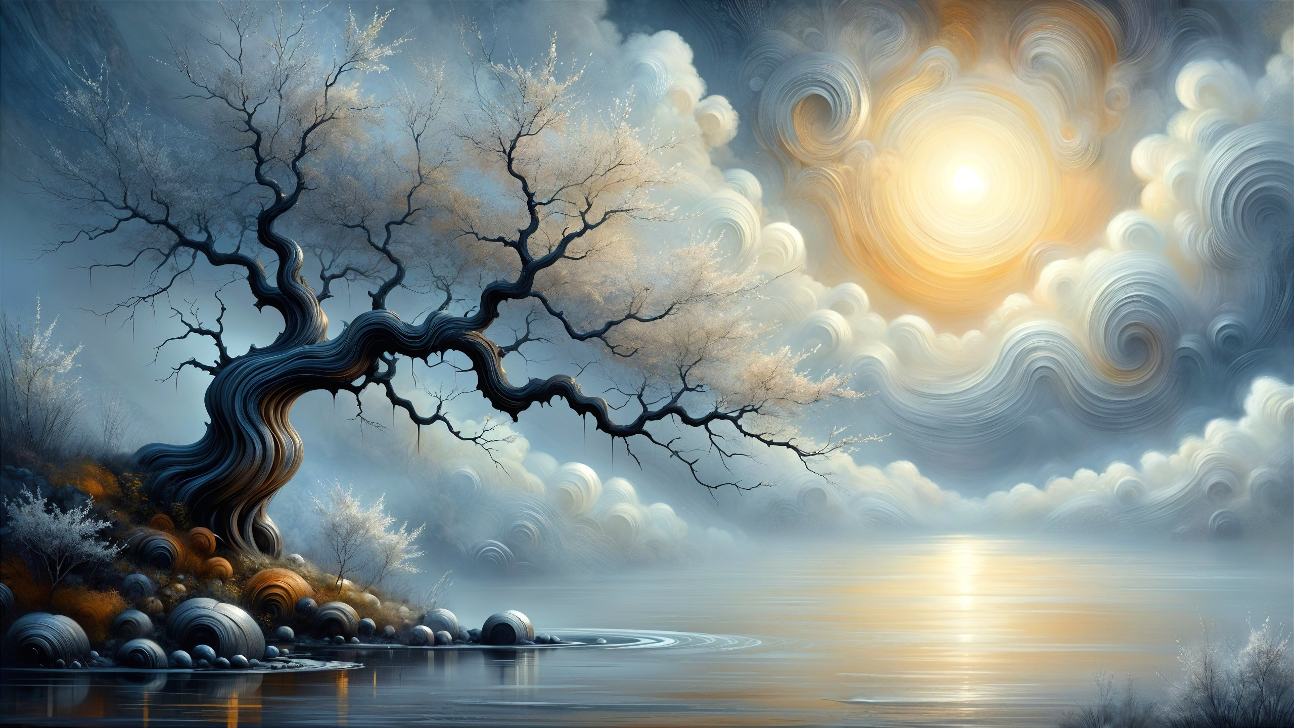 Solitary Tree by Serene Lake at Sunset