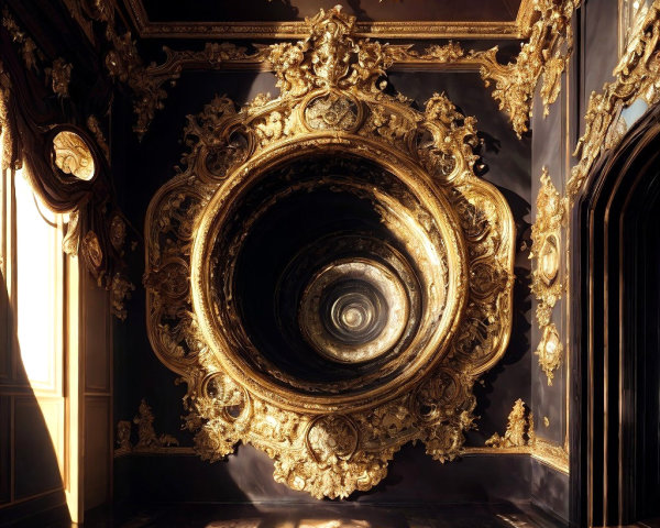 Ornate Room with Circular Gold-Framed Mirror