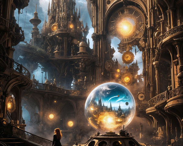 Ornate Chamber with Clockwork and Celestial Orbs