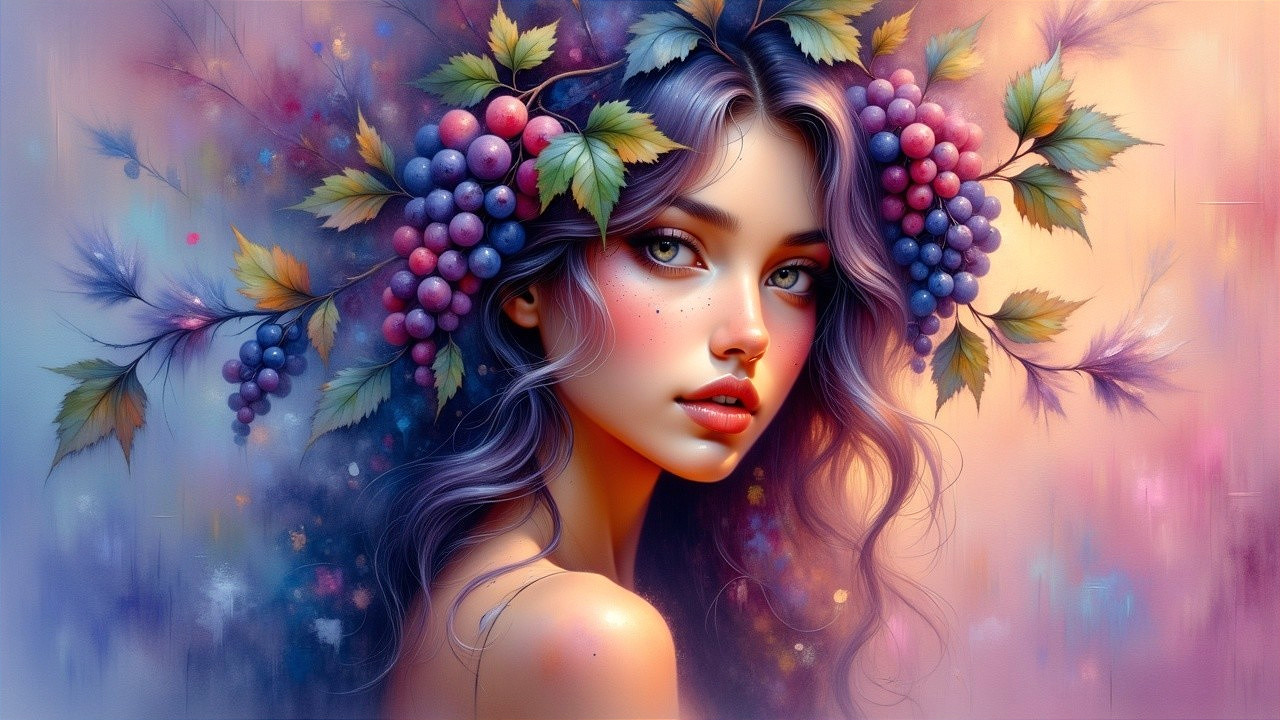 Portrait of a Young Woman with Grapes and Leaves