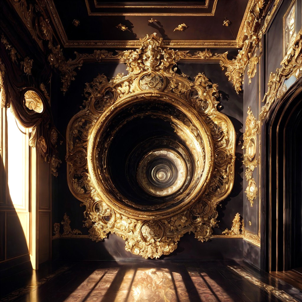 Ornate Room with Circular Gold-Framed Mirror