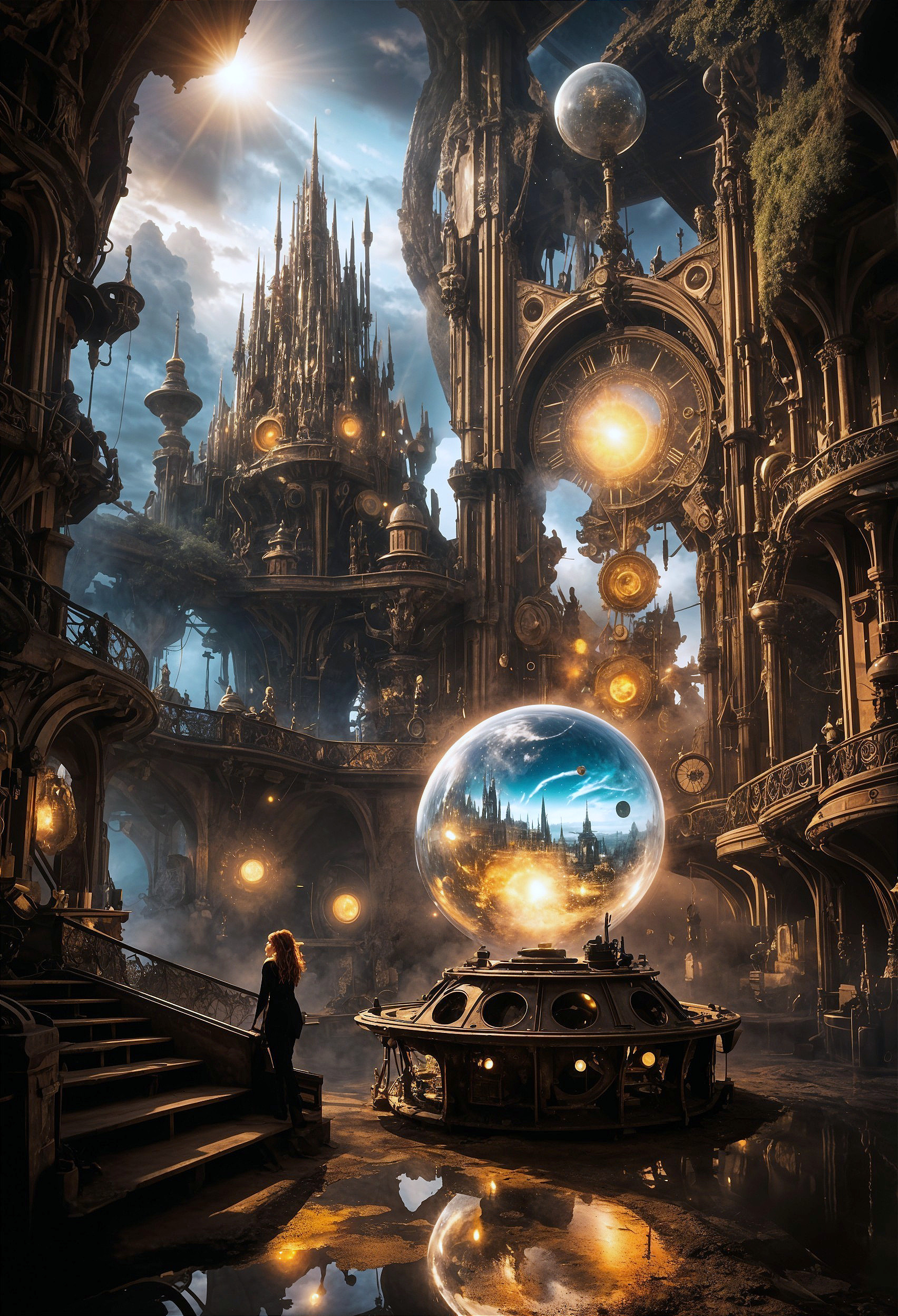 Ornate Chamber with Clockwork and Celestial Orbs