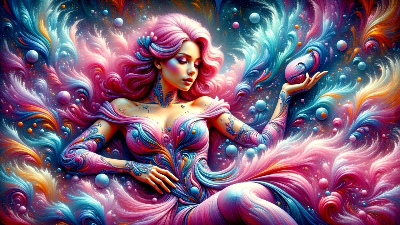 Mesmerizing woman with pink and purple hair in colors