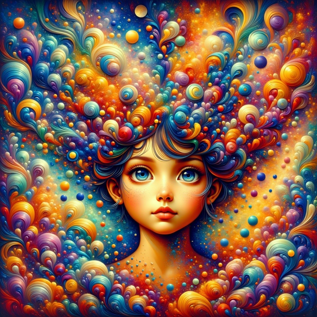 Whimsical Portrait of a Girl with Colorful Curls