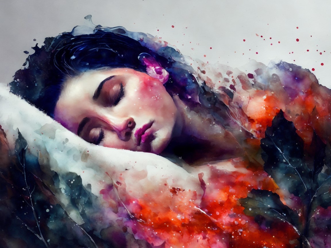 Serene Portrait of a Sleeping Woman in Watercolor