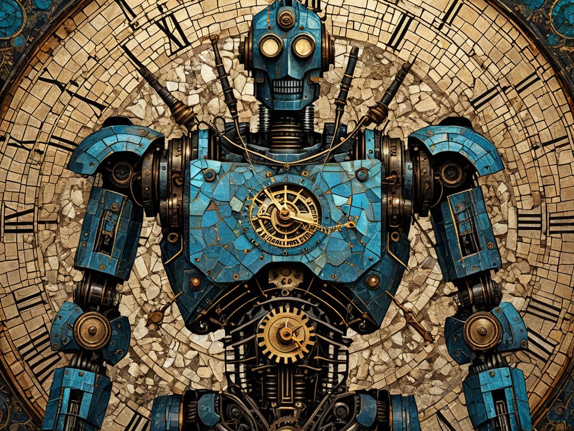 Intricately Designed Steampunk Robot with Clock Face