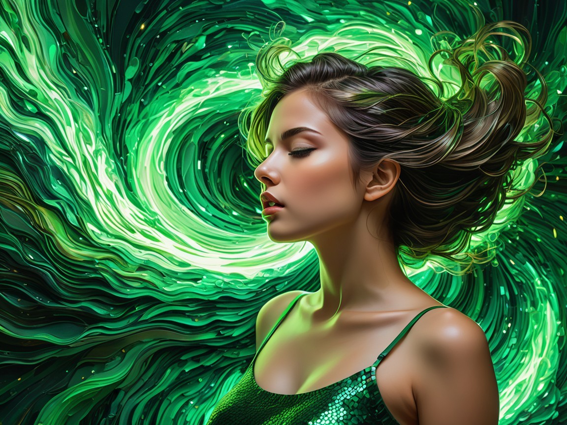 Elegant Woman with Flowing Hair in Dreamlike Setting