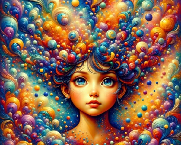 Whimsical Portrait of a Girl with Colorful Curls