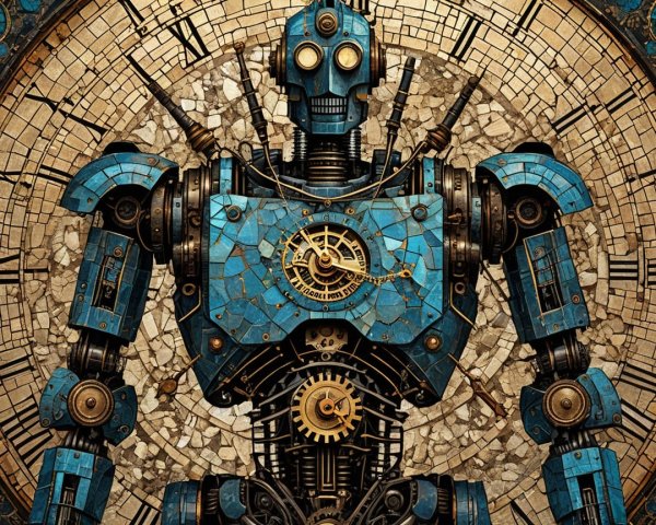 Intricately Designed Steampunk Robot with Clock Face