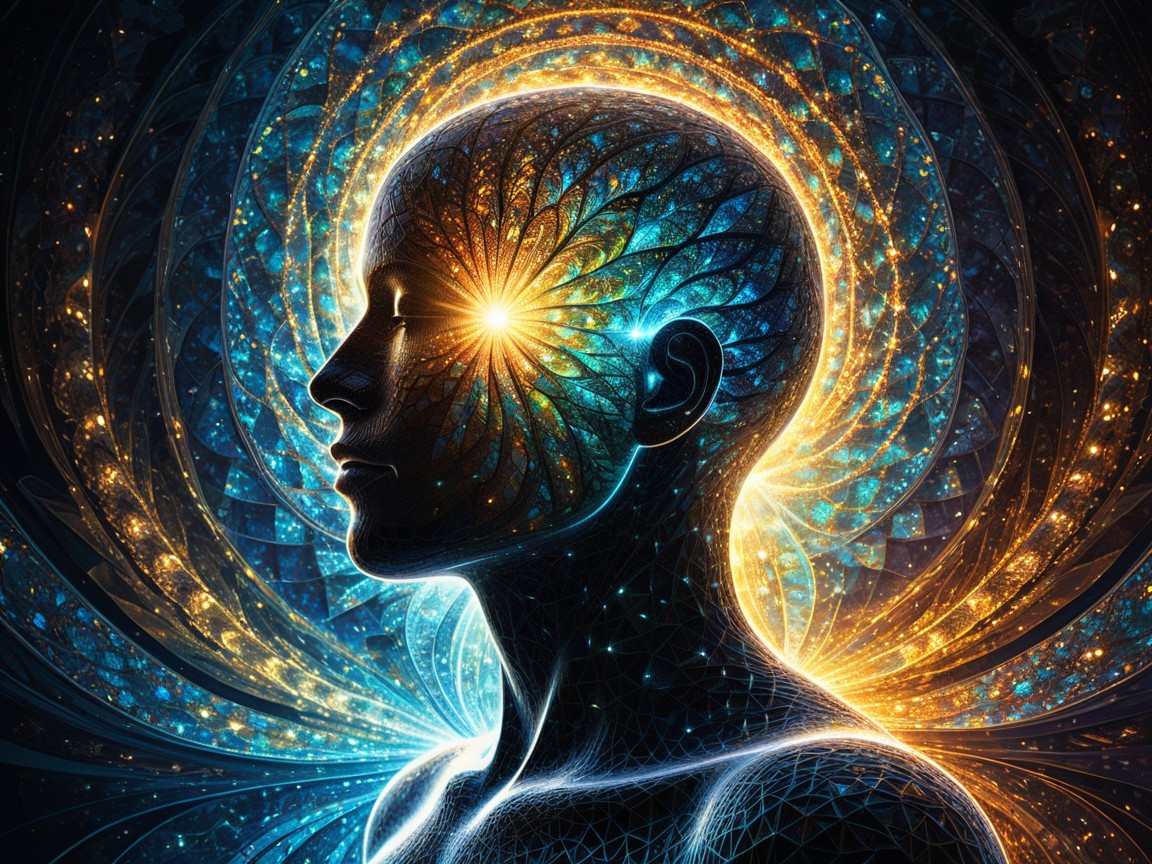 Silhouette of a Head with Light Patterns and Colors