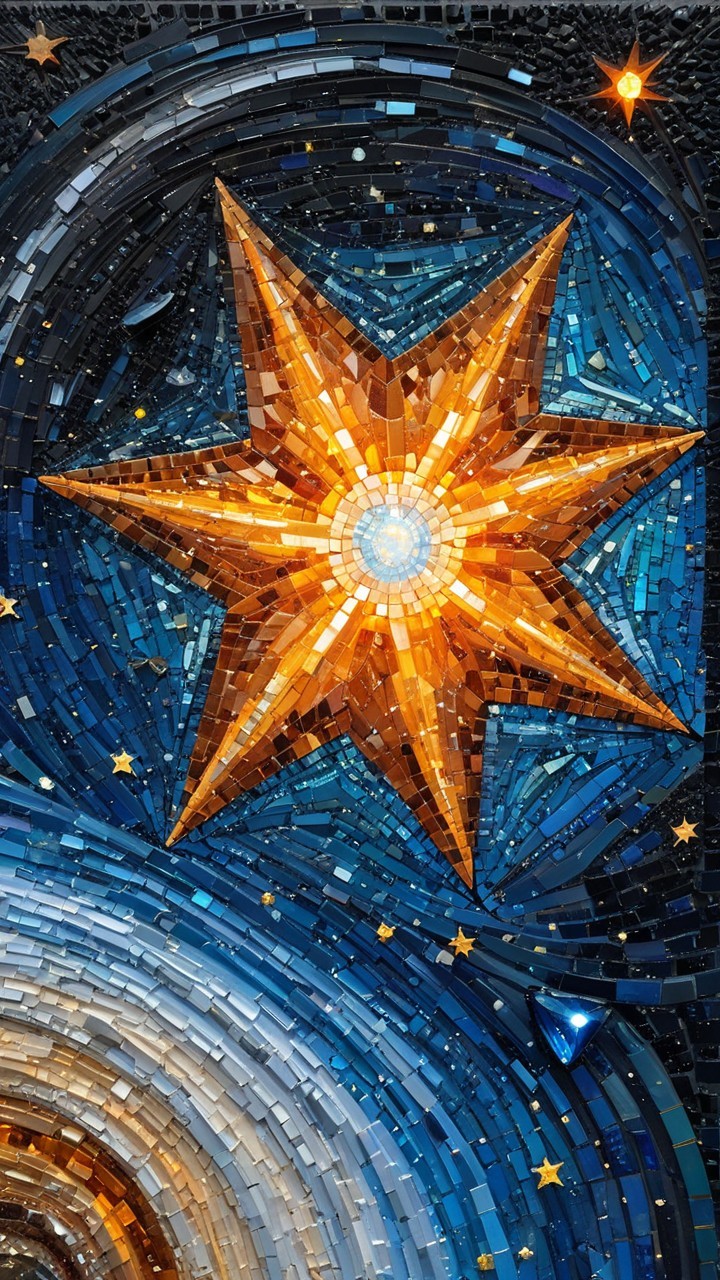 Vibrant Star Mosaic with Celestial Patterns and Colors