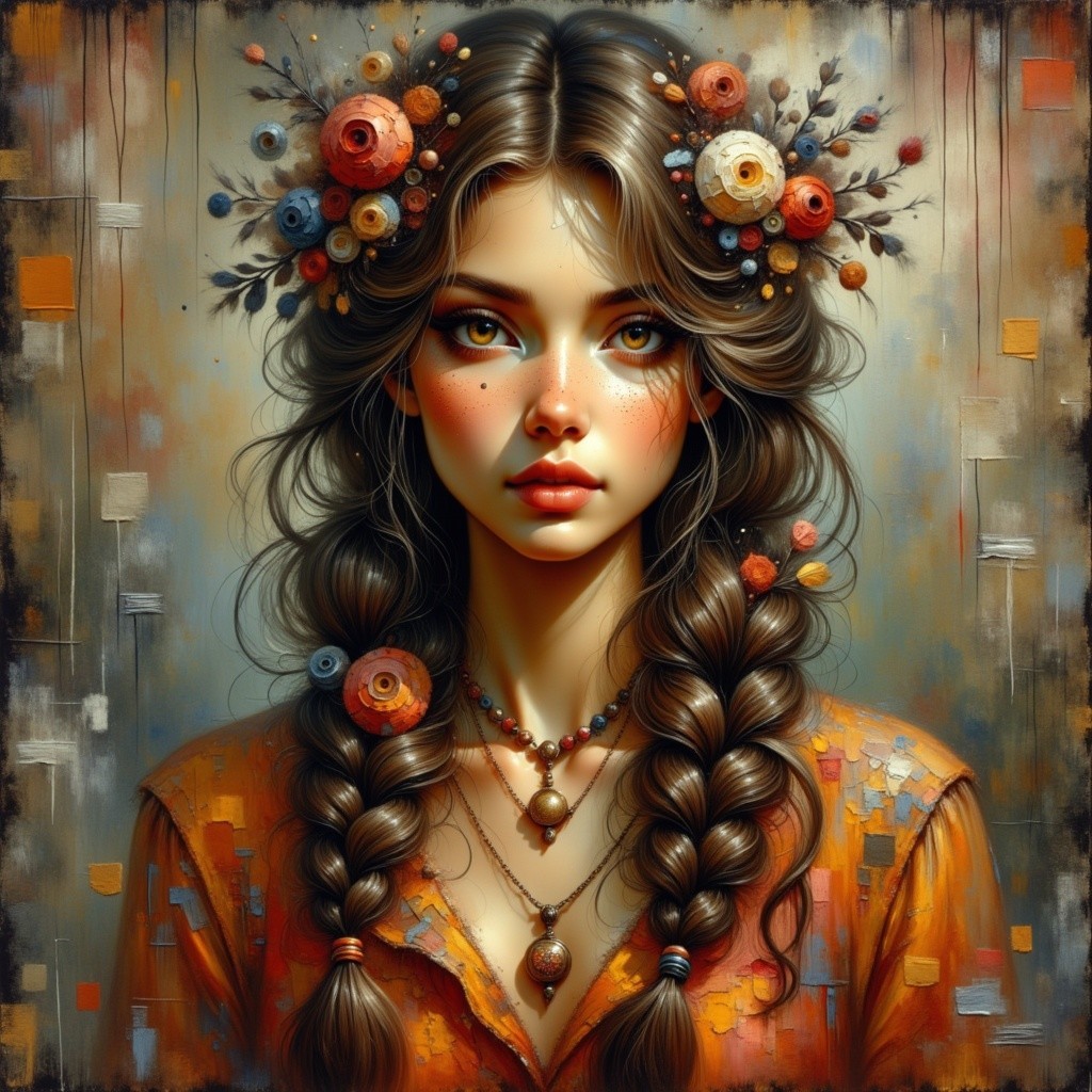 Portrait of a Young Woman with Braided Hair and Flowers