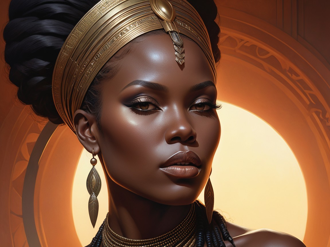 Portrait of a Woman with Deep Skin Tones and Jewelry