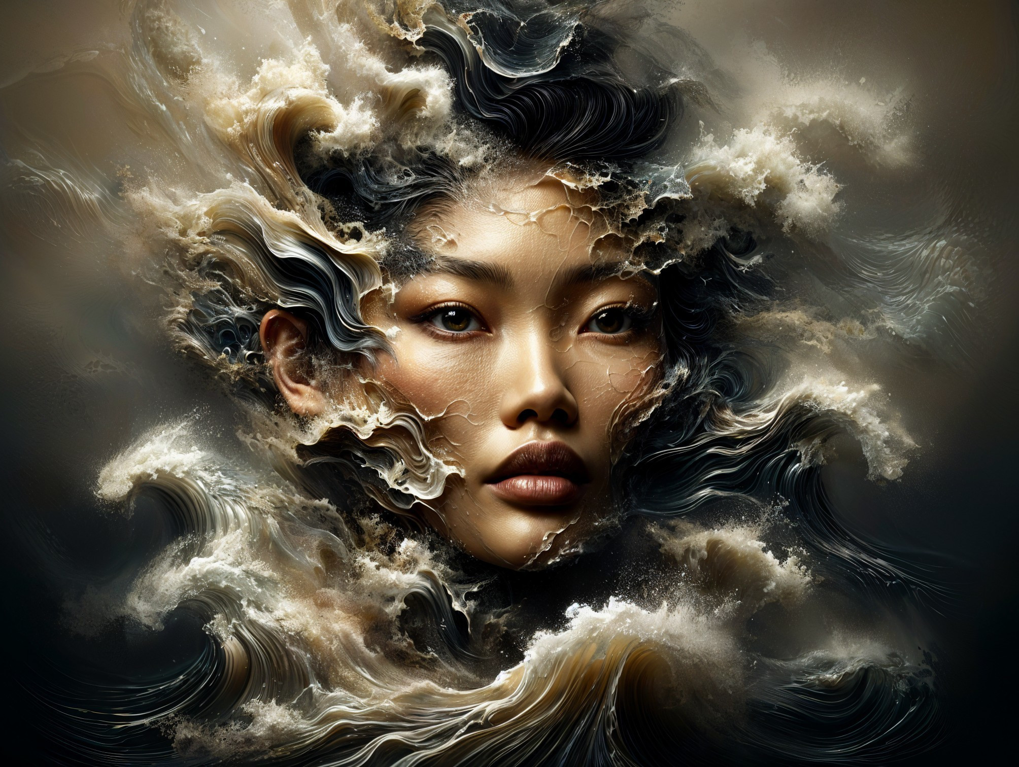 Ethereal Face Merging with Waves and Textures
