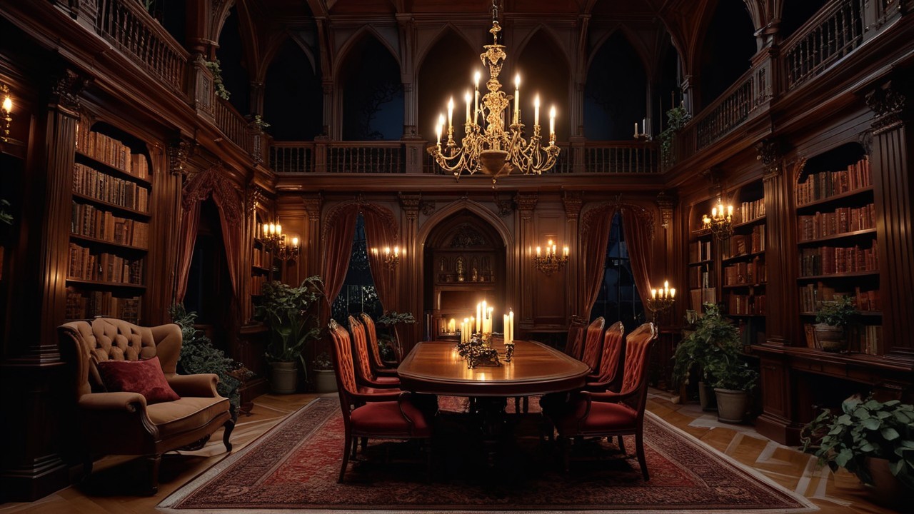Gothic Library and Dining Room with Candlelight Ambiance