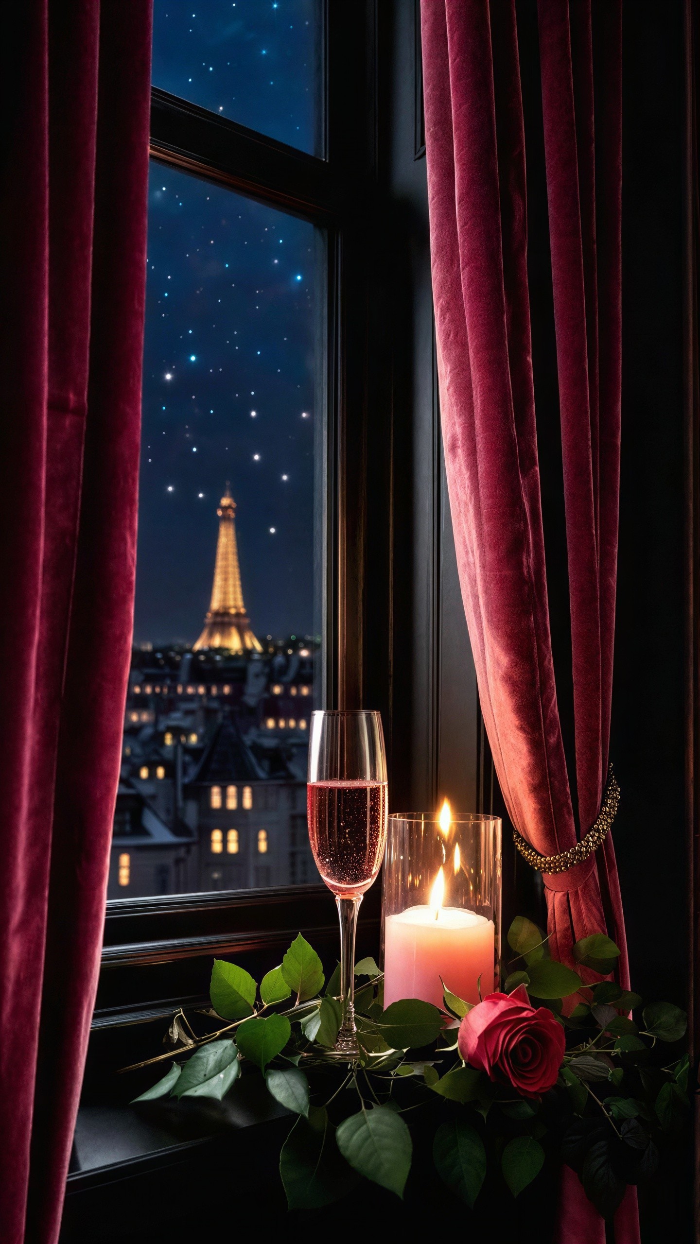 Romantic Paris Night Scene with Eiffel Tower View