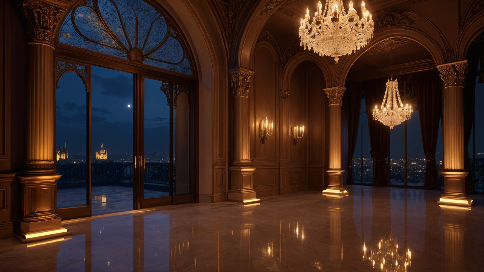 Luxurious Interior with Grand Architecture and City View