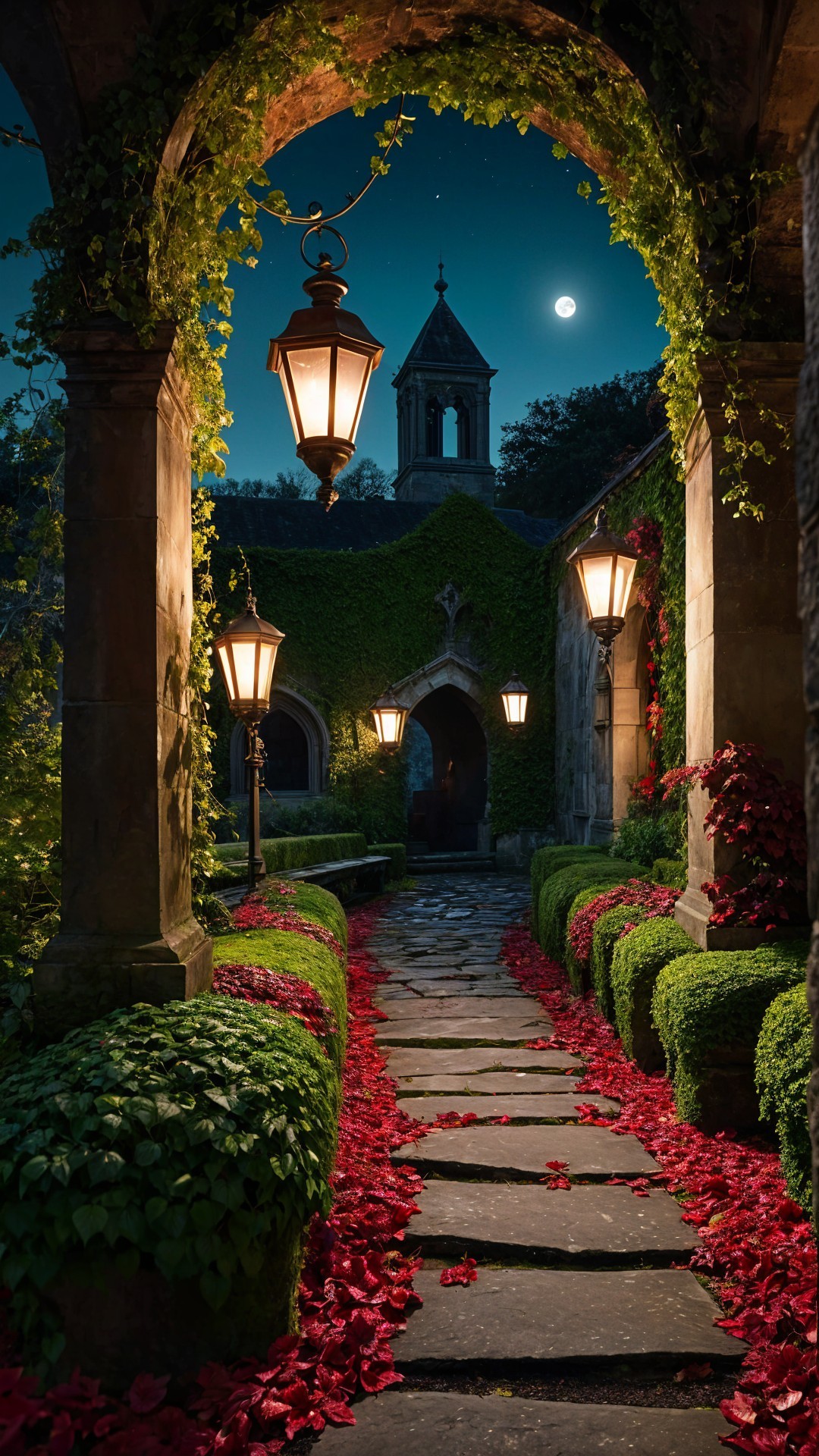 Moonlit Pathway Through an Enchanting Garden Archway
