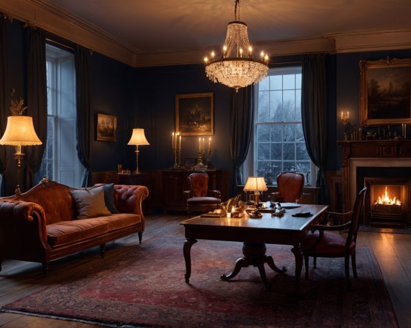 Elegant room with blue walls and natural light