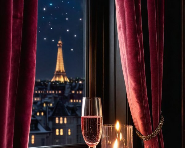 Romantic Paris Night Scene with Eiffel Tower View