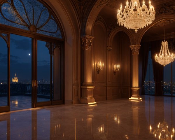 Luxurious Interior with Grand Architecture and City View