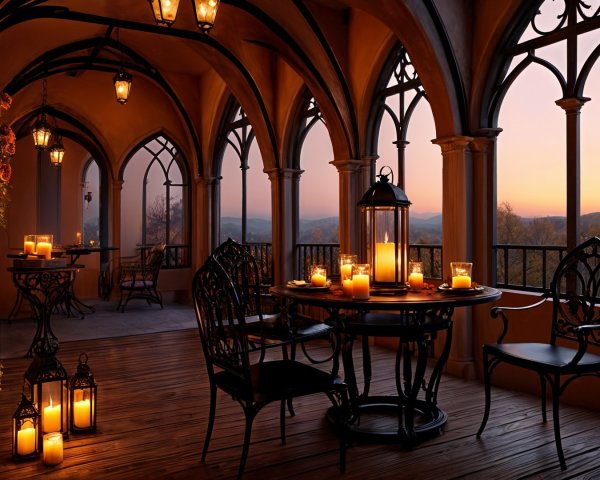 Serene Balcony at Dusk with Elegant Decor and Views