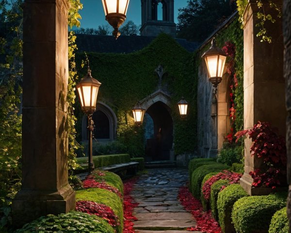 Moonlit Pathway Through an Enchanting Garden Archway