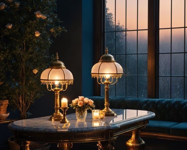 Luxurious Room with Marble Table and Sunset View