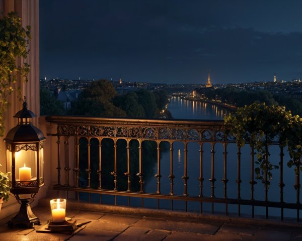 Charming Balcony with River View and City Lights