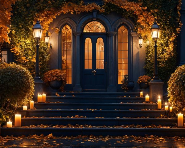 Charming Autumn Entrance with Ivy and Candlelight