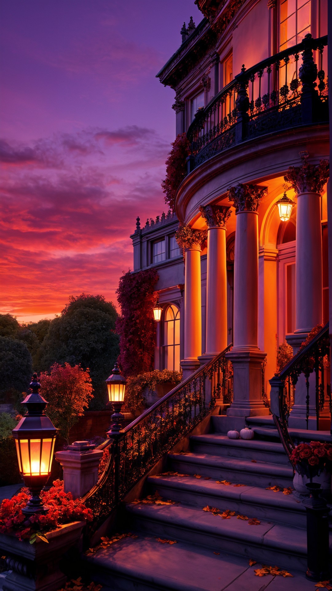 Majestic Mansion at Dusk with Elegant Features
