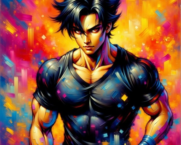 Stylized Character Against a Colorful Background