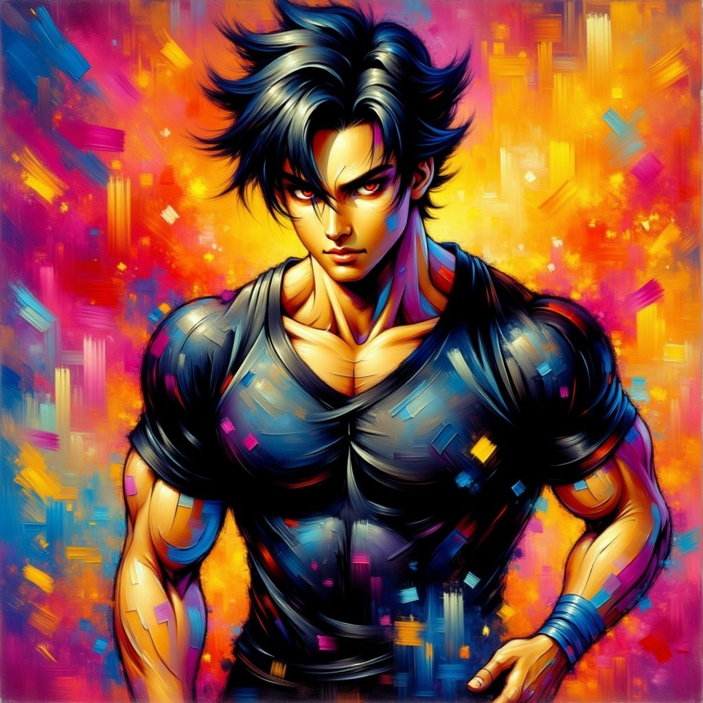 Stylized Character Against a Colorful Background
