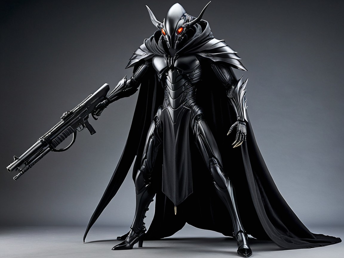 Armored Figure with Black Armor and Red Eyes