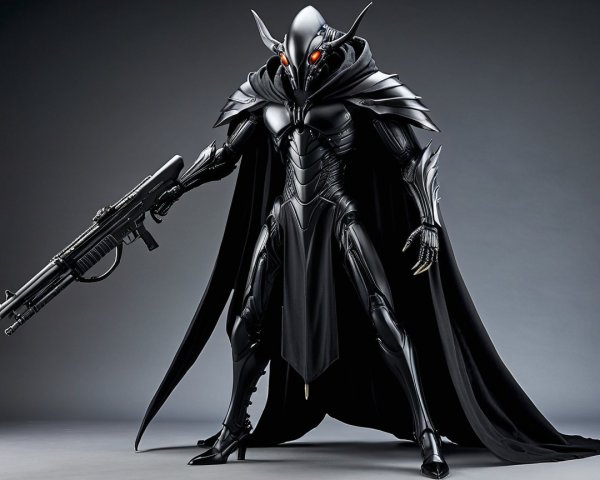 Armored Figure with Black Armor and Red Eyes
