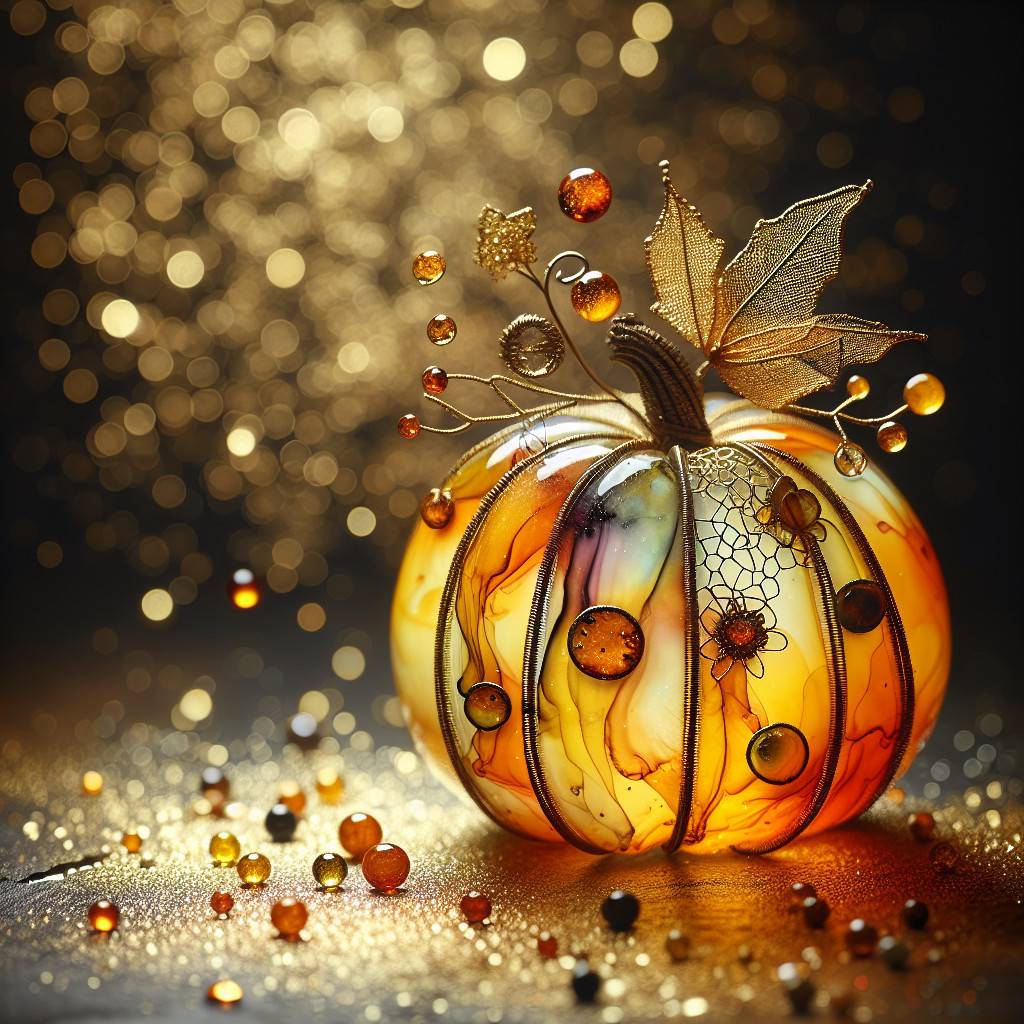 Intricately Designed Pumpkin with Golden Details